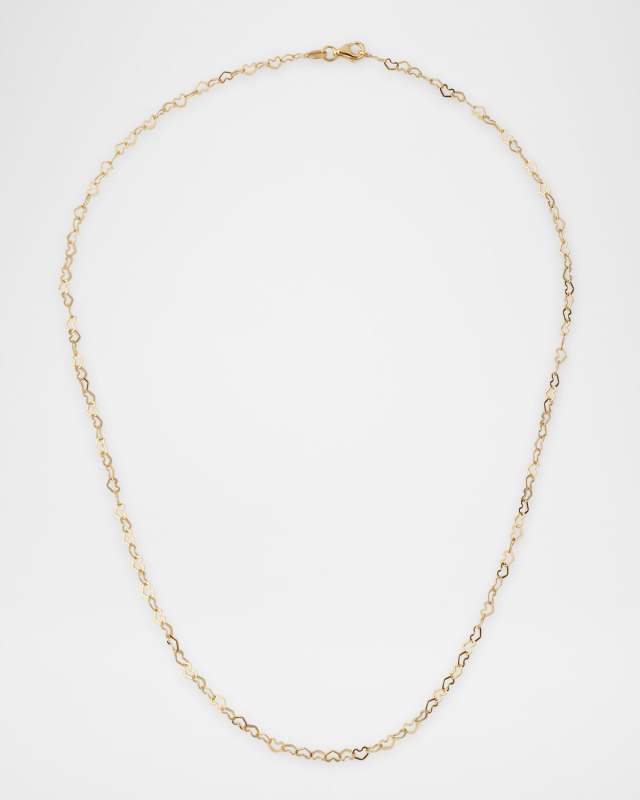 14K Yellow Gold Heart Chain Necklace, 18"L